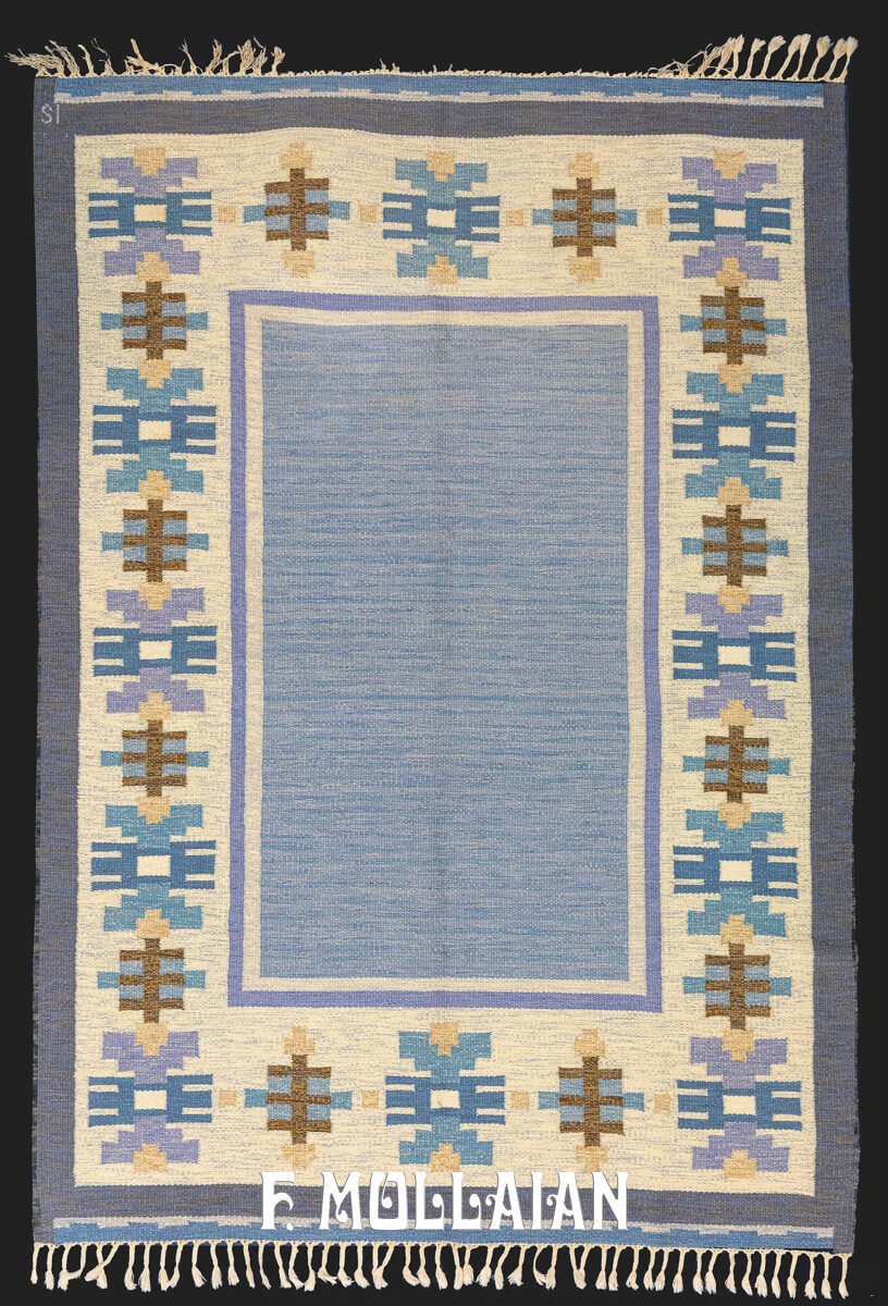 Scandinavian Rollakan Swedish Rug Blue/Purple Color n°:625023
